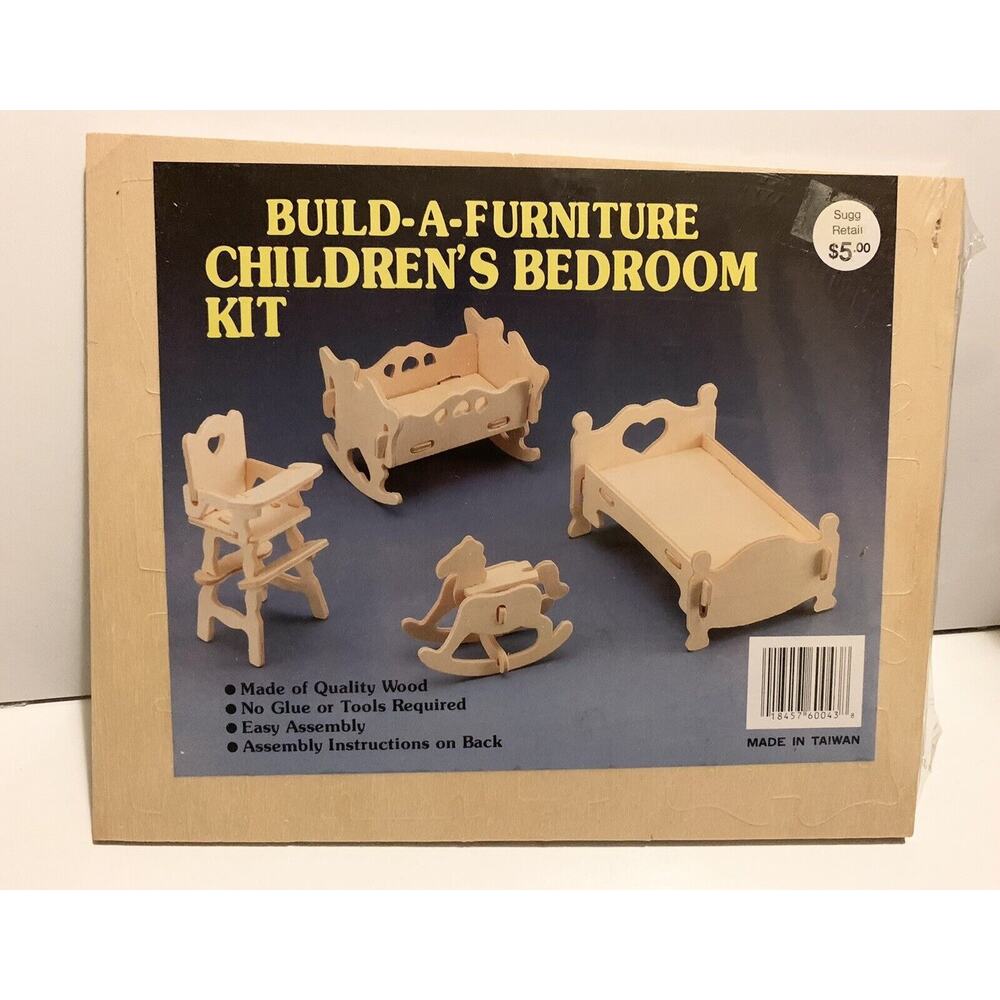 Build-A-Furniture Dollhouse Children’s Bedroom Kit Wood New Vintage Rare